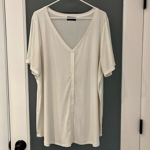 Lane Bryant Women's White Ribbed V-Neck Shirt